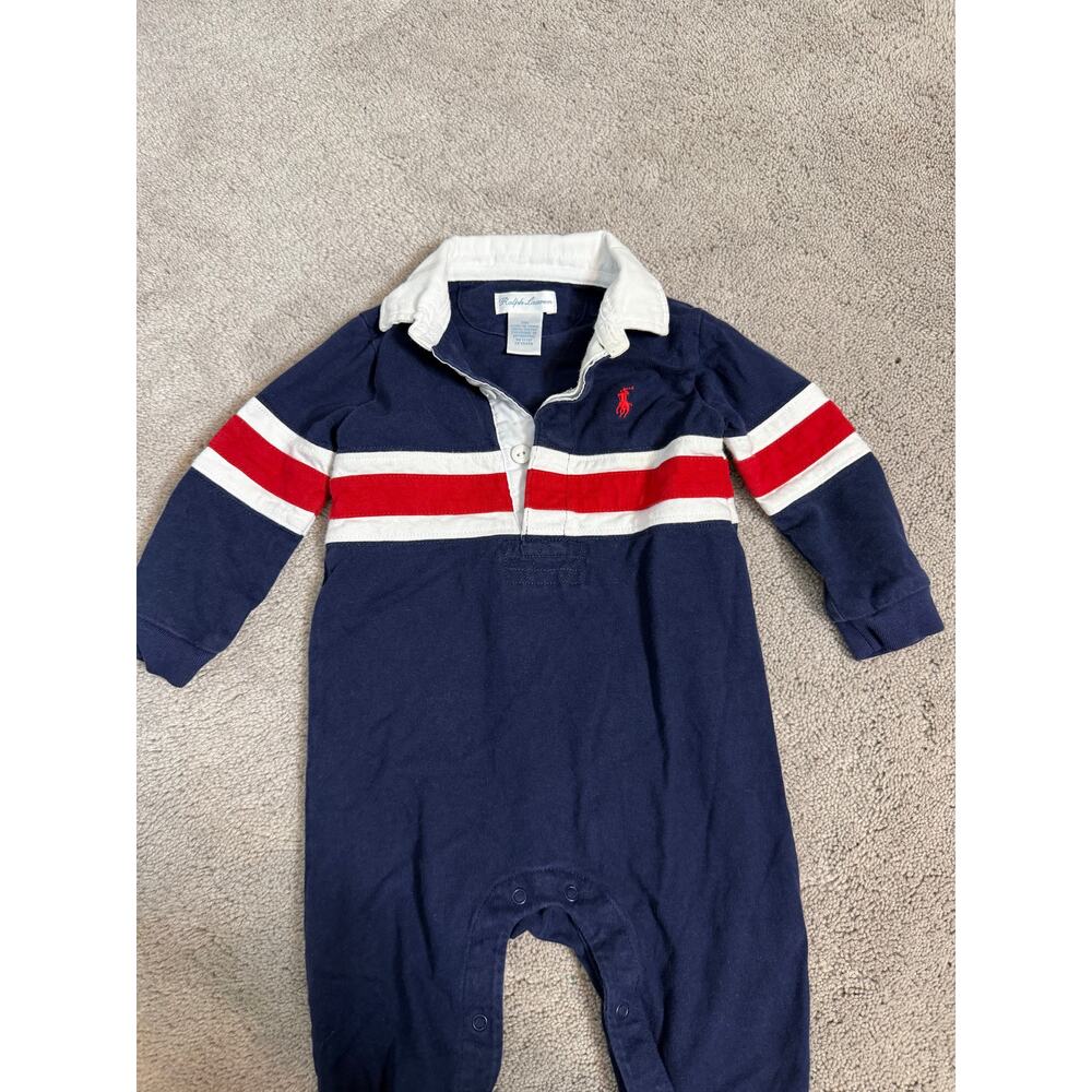 Polo Ralph Lauren 9 mo Boys Polo Jumpsuit One Piece Navy Blue - Picture 2 of 5